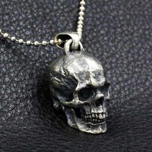 Mens Sterling Silver Skull Pendant Necklace 1 500x500 